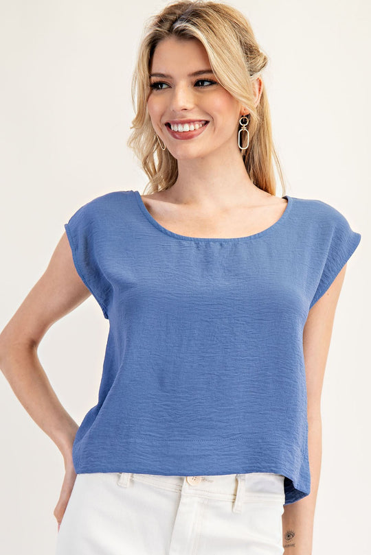 Ladies EESOME Solid Cap Sleeve Crinkle Top - PK9693