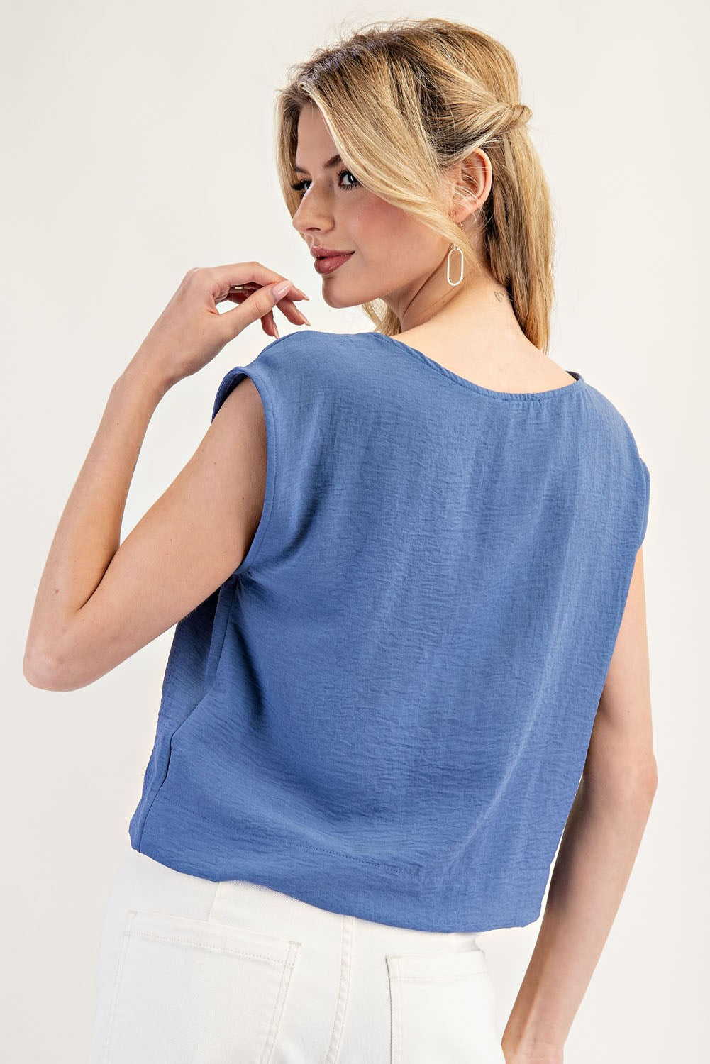 Ladies EESOME Solid Cap Sleeve Crinkle Top - PK9693