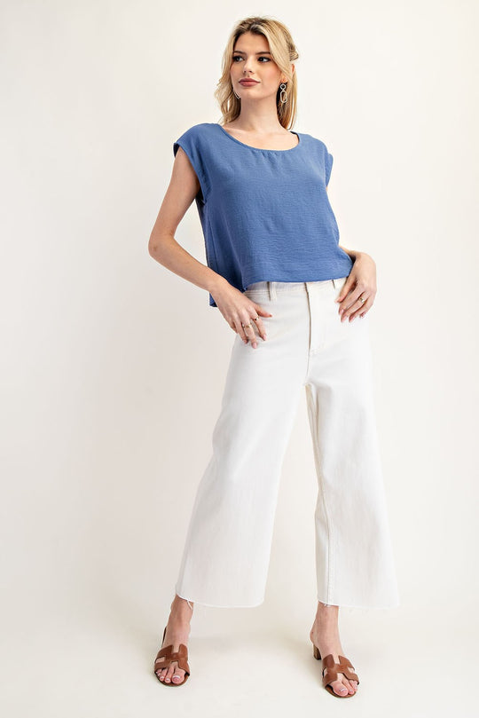 Ladies EESOME Solid Cap Sleeve Crinkle Top - PK9693