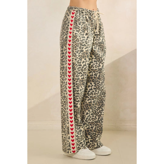 Ladies Veveret Leopard Printed Striped Wide Legged Pants - VP72572