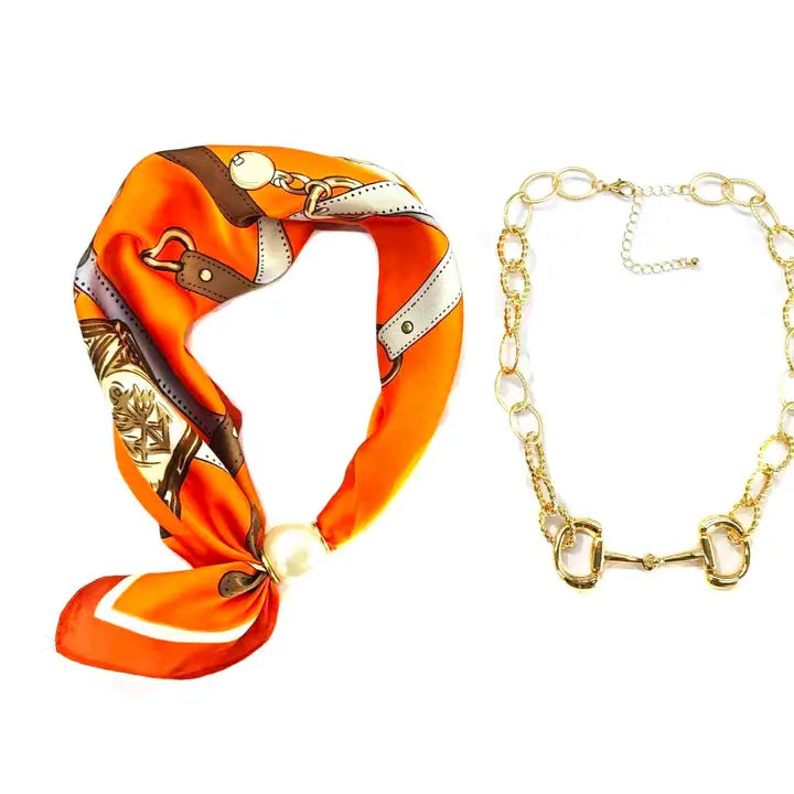 Western Snaffle Bit & Scarf Necklace Set - SN0872AGMUL