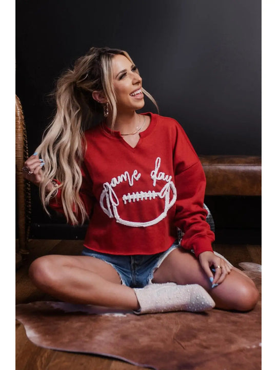 Merigold Kiss Game Day Rope Embroidery Crop Sweatshirt - MK548