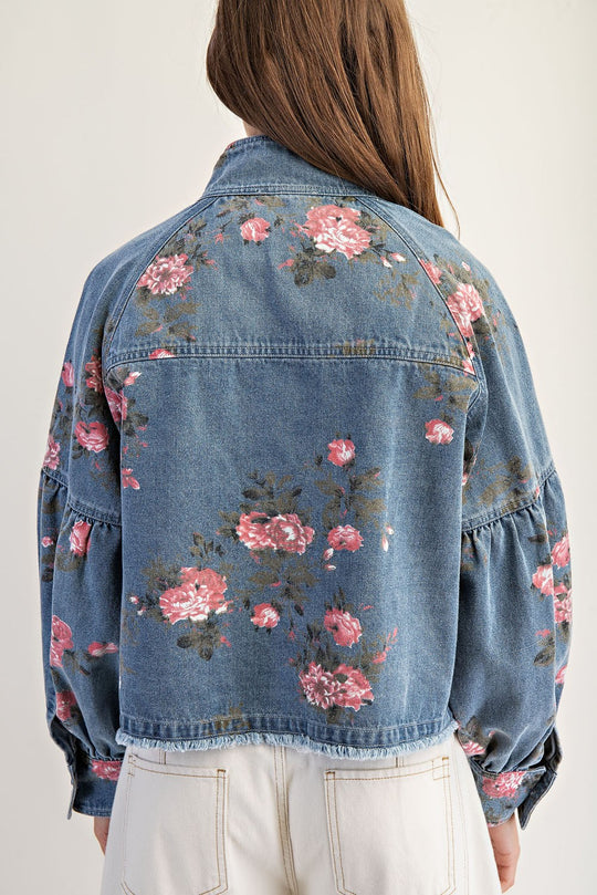 Ladies EESOME Mineral Washed Floral Printed Jacket - JH15157