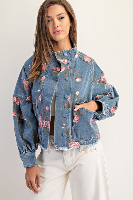Ladies EESOME Mineral Washed Floral Printed Jacket - JH15157