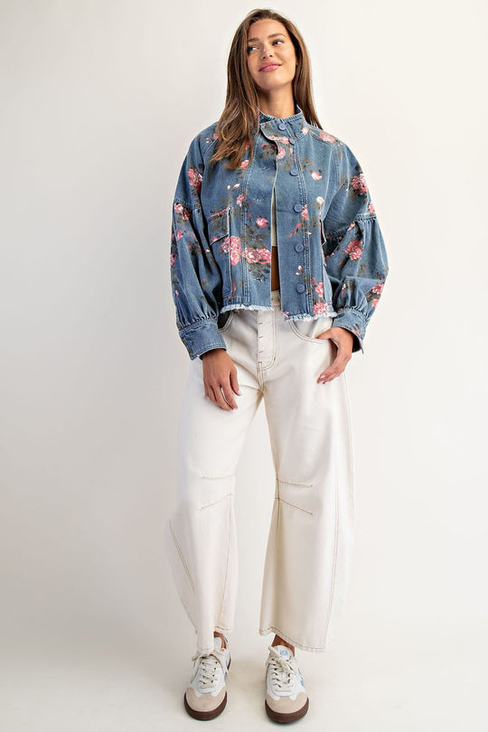 Ladies EESOME Mineral Washed Floral Printed Jacket - JH15157