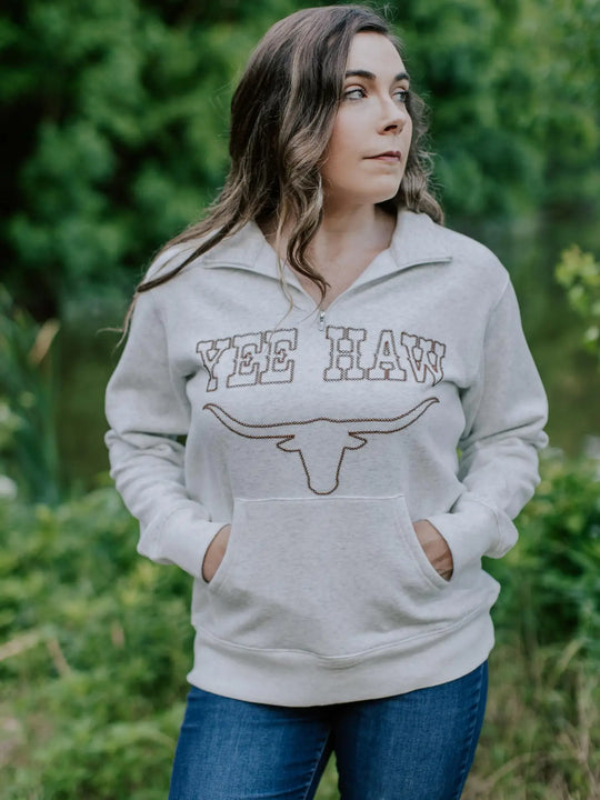 Ladies Merigold Kiss Yee Haw Embroidery Half Zip Sweatshirt - MK777