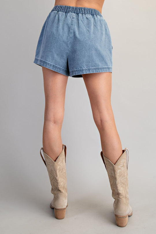 Ladies EESOME Solid Elastic Waist Denim Shorts - PH15447