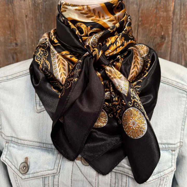 Rodeo Drive Black and Gold Floral Wild Rag - WR3391