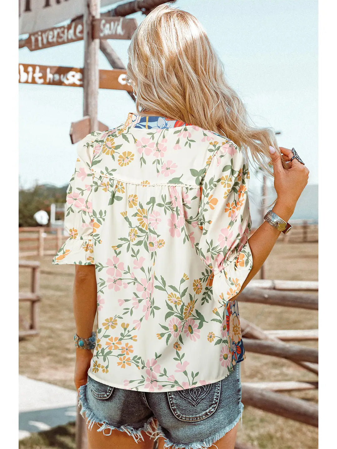 Ladies Fashion Works Crochet Boho Half & Long Sleeve Floral Blouse
