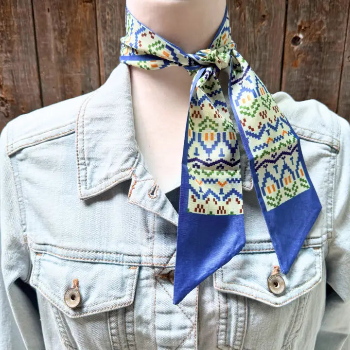 Rodeo Drive Blue & Green Western Skinny Mini Wild Rag Cowgirl Necktie - TW122