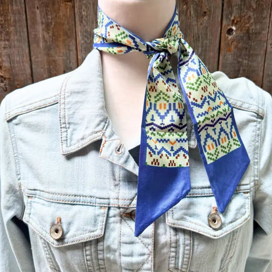 Rodeo Drive Blue & Green Western Skinny Mini Wild Rag Cowgirl Necktie - TW122
