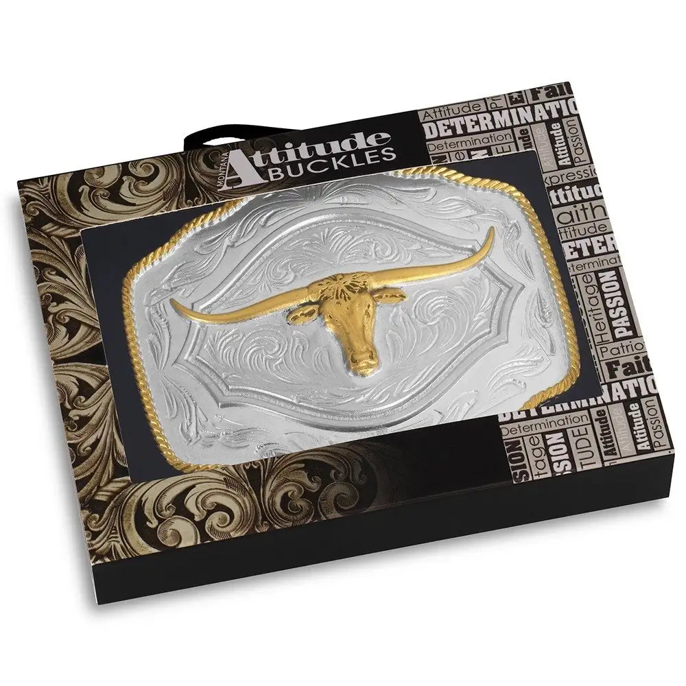 Montana Silversmiths On the Range Longhorn Buckle - A1079P