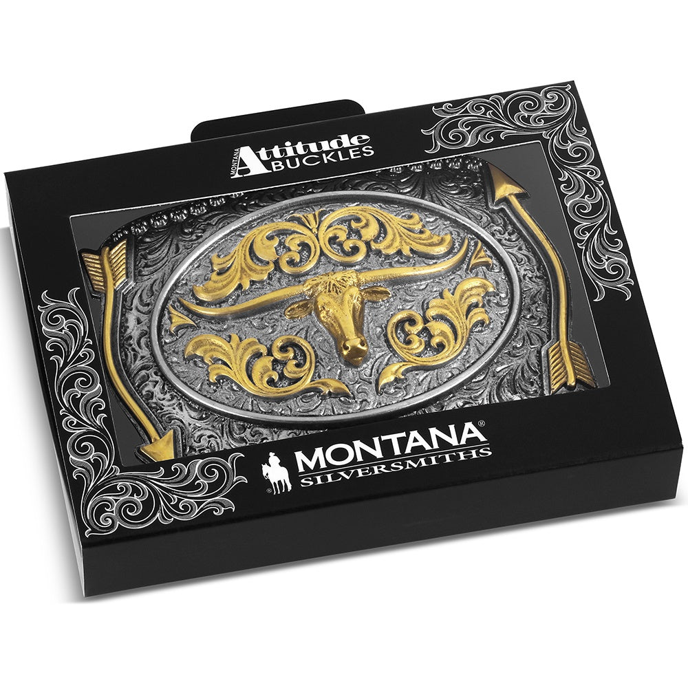 Montana Silversmiths Pointing West Longhorn Buckle - A1099P