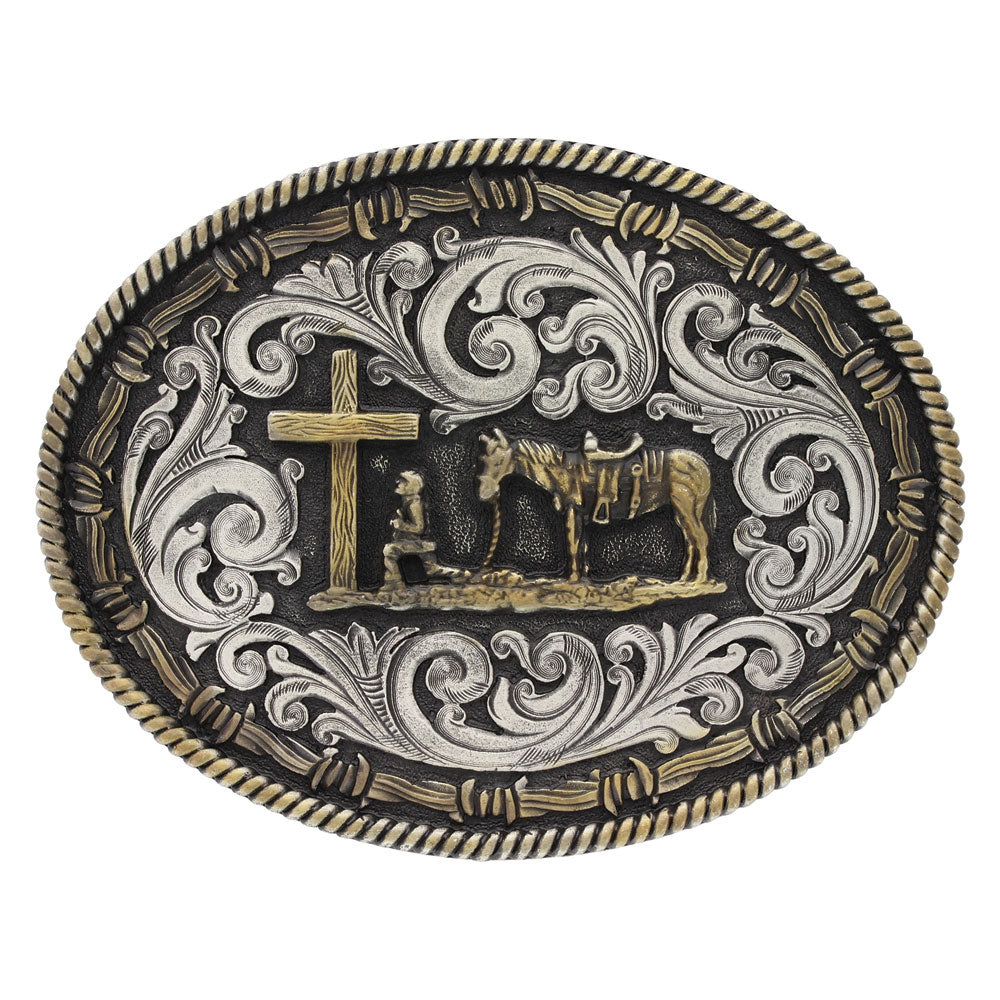 Montana Silversmiths Two tone Rope & Barbed Wire Classic Impressions Christian Cowboy Attitude Buckle - A543