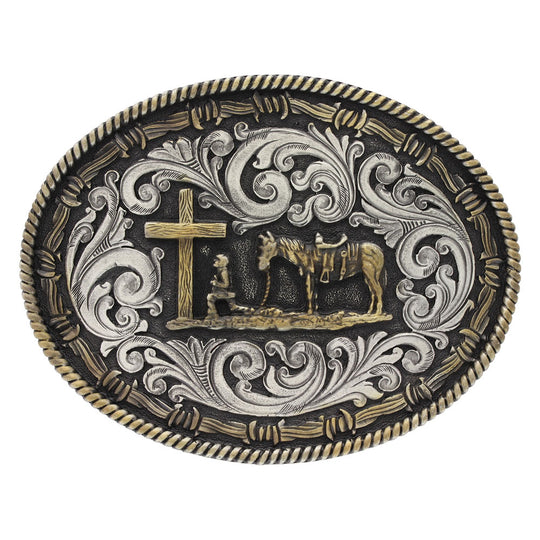 Montana Silversmiths Two tone Rope & Barbed Wire Classic Impressions Christian Cowboy Attitude Buckle - A543