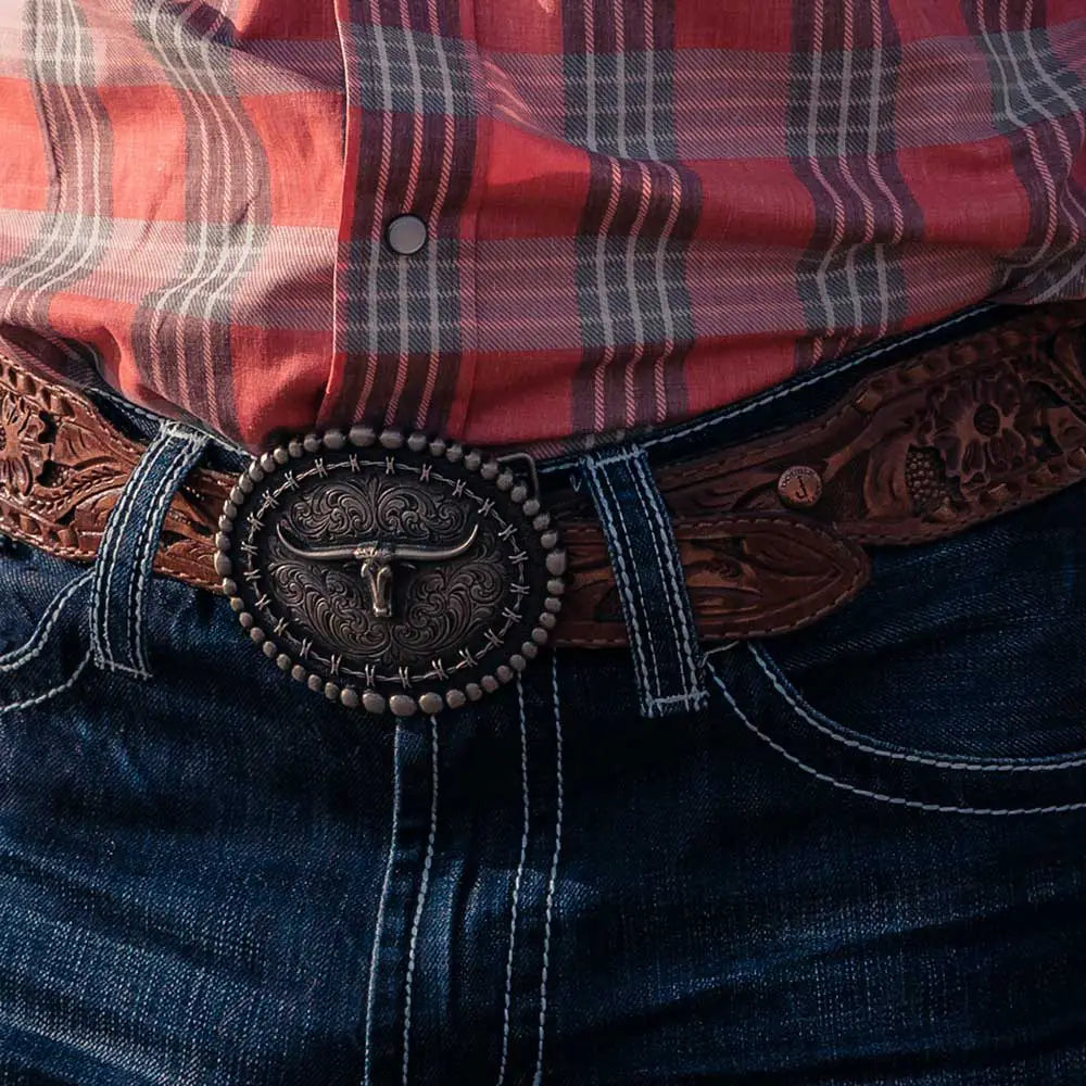 Montana Silversmiths Rustic Barbed Wire Longhorn Buckle - A972S