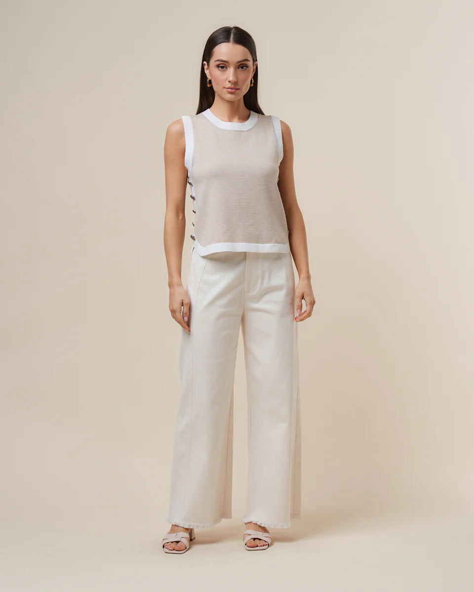 Ladies Able Button sleeveless Knit Top - AT3184