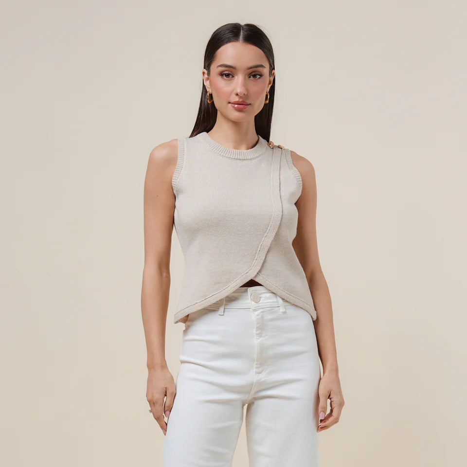 Ladies Able Asymmetrical faux wrap knit top - AT3143