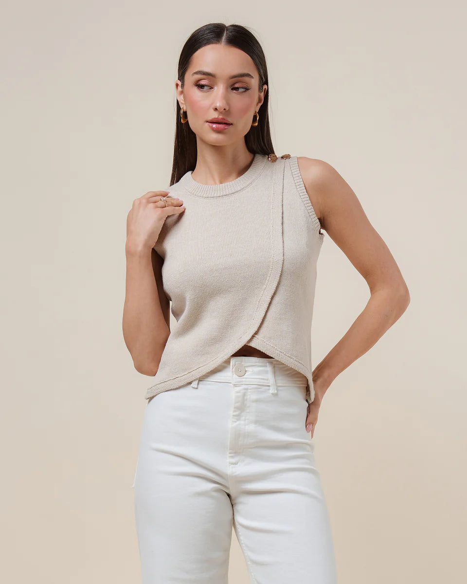 Ladies Able Asymmetrical faux wrap knit top - AT3143