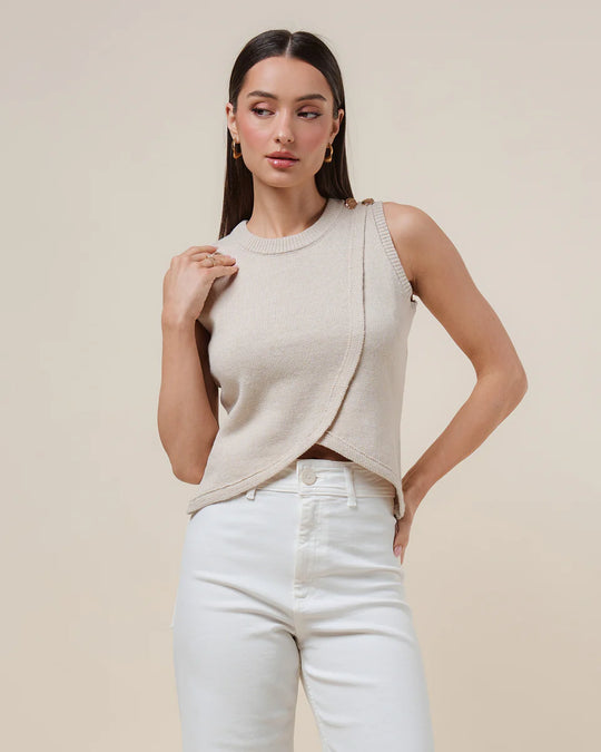 Ladies Able Asymmetrical faux wrap knit top - AT3143