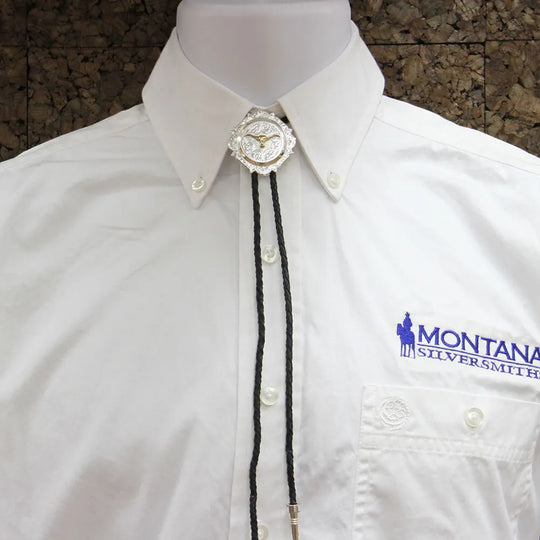 Montana Silversmiths Silver and Gold Engraved Button Bolo Tie - BT366-384S