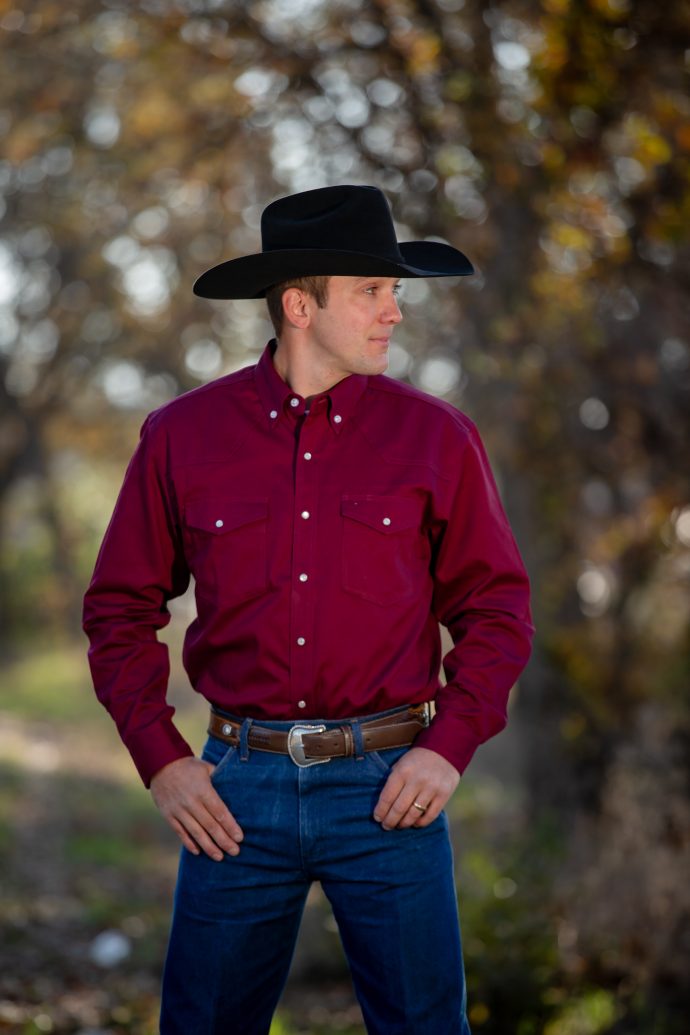 Men's Wyoming Trading Twill Pearl Snap Burgundy Western Shirt - SBU
