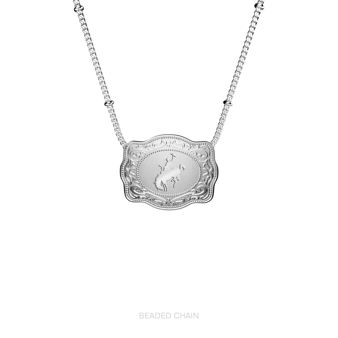 SpurWest Trading Co. Mini Belt Buckle Bronc Necklace - Silver