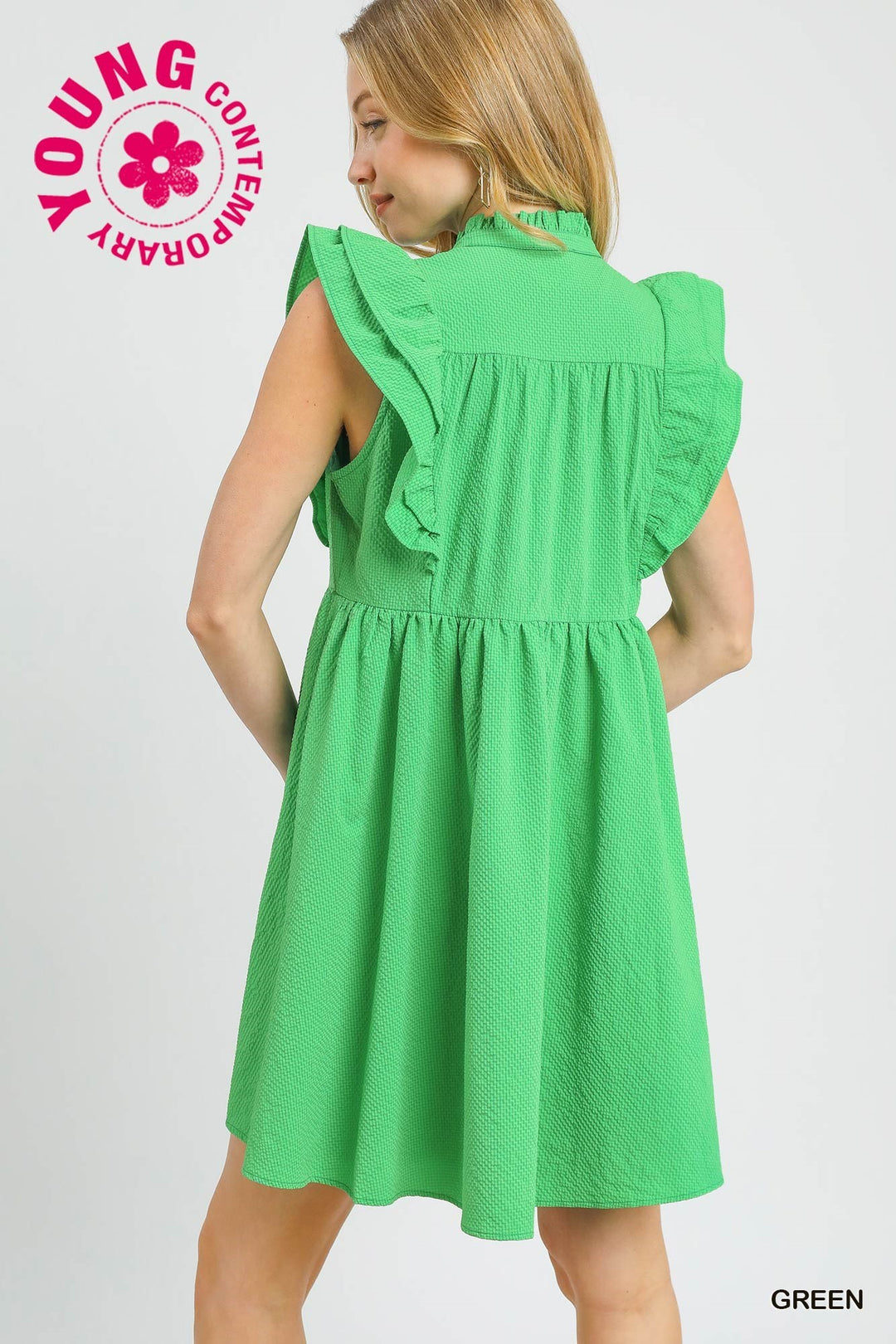 Ladies Umgee Ruffle Sleeve Textured Babydoll Dress - C4959