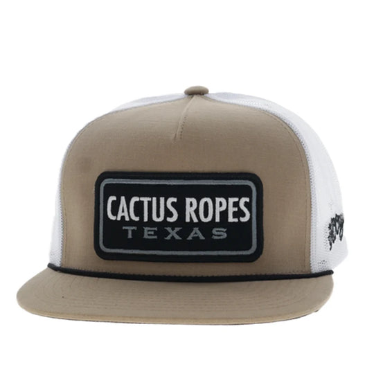 Cactus Ropes 5-Panel Trucker Snapback Hat Tan/White - CR128