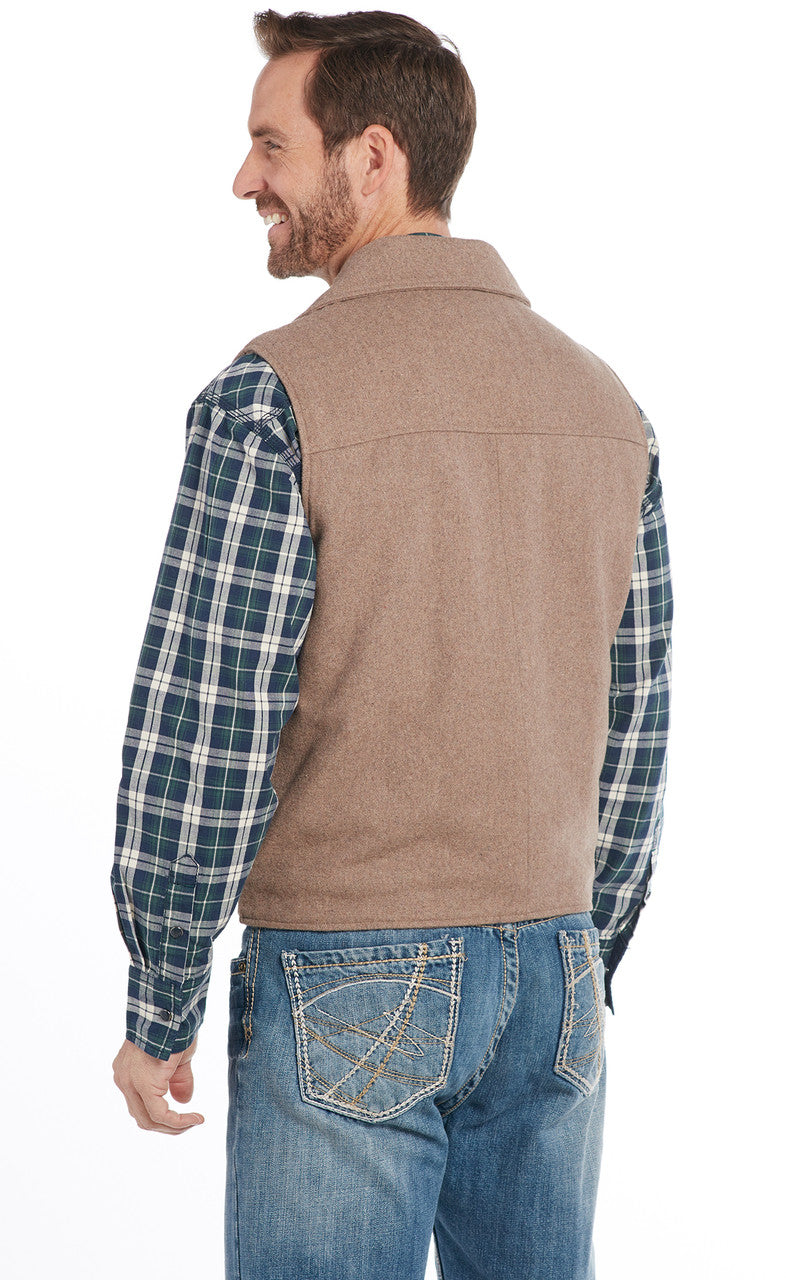Men's Cripple Creek Wool Melton Snap Front Heather Oatmeal Collared Vest - CR39066