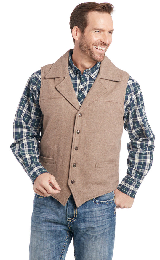 Men's Cripple Creek Wool Melton Snap Front Heather Oatmeal Collared Vest - CR39066