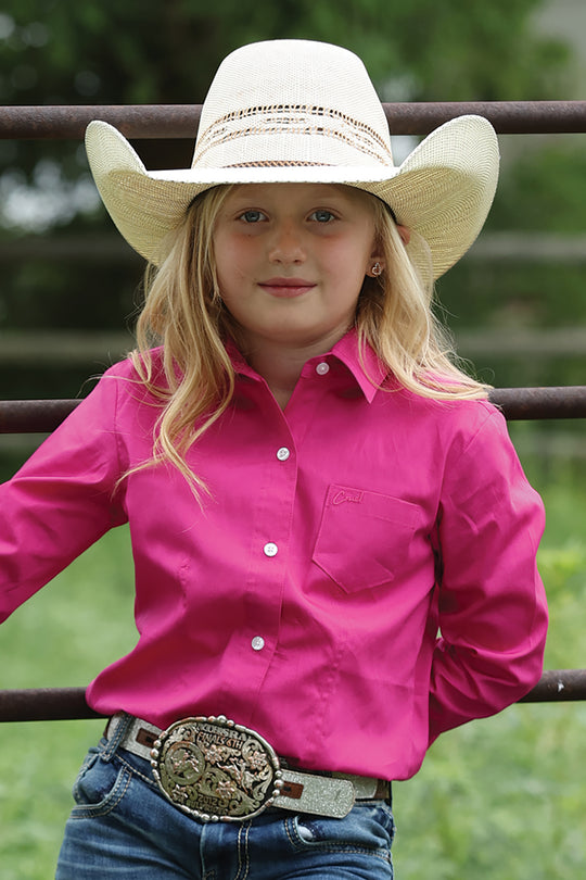 Girls Cinch Hot Pink Long Sleeve Shirt - CTW3120003