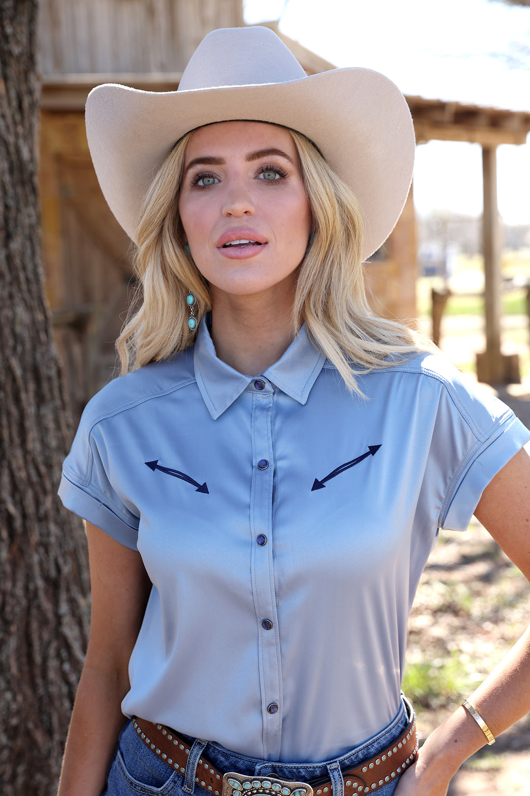 Ladies Cruel Denim Light Blue Western Blouse - CTW7535001