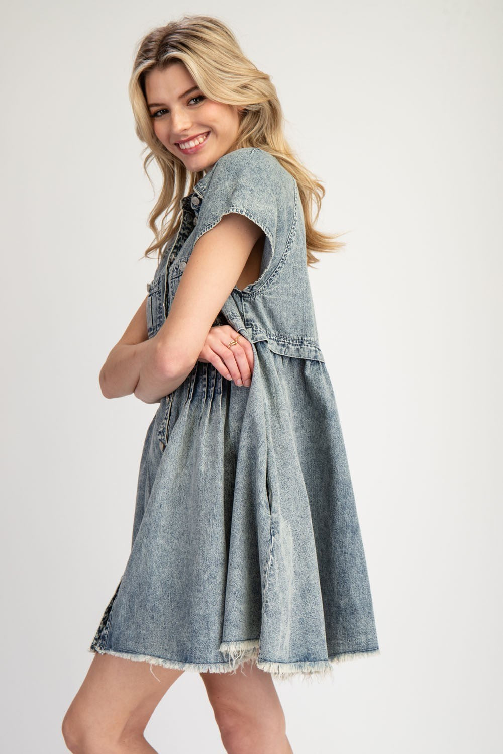 Ladies EESOME Mineral Washed Mini Dress - DH12093