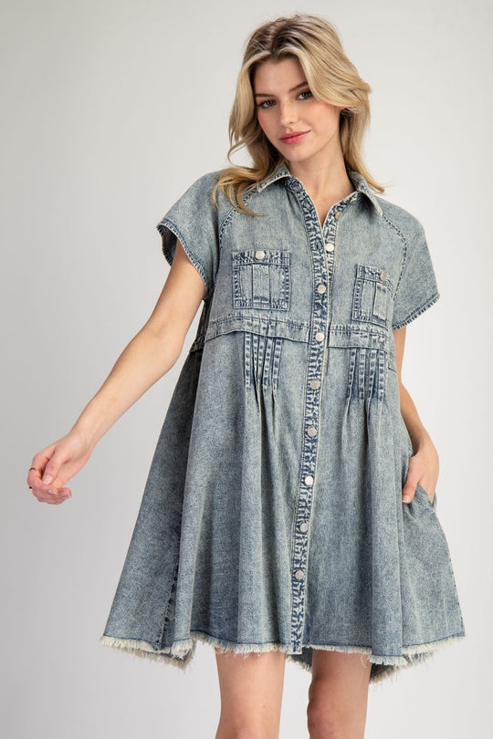 Ladies EESOME Mineral Washed Mini Dress - DH12093