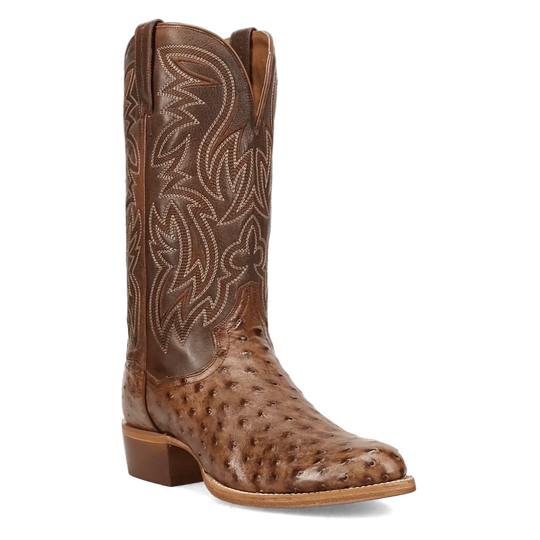 Men's Dan Post Gauge Full Quill Brown Ostrich Cowboy Boot - DP7130