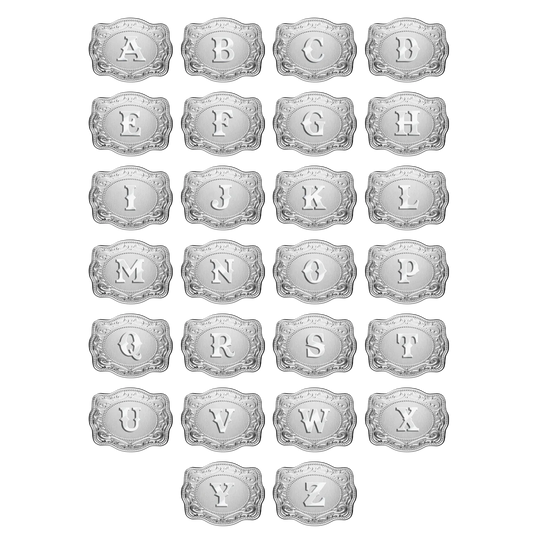 SpurWest Trading Co. Original Embossed Silver Initial Mini Belt Buckle Beaded Chain Necklace