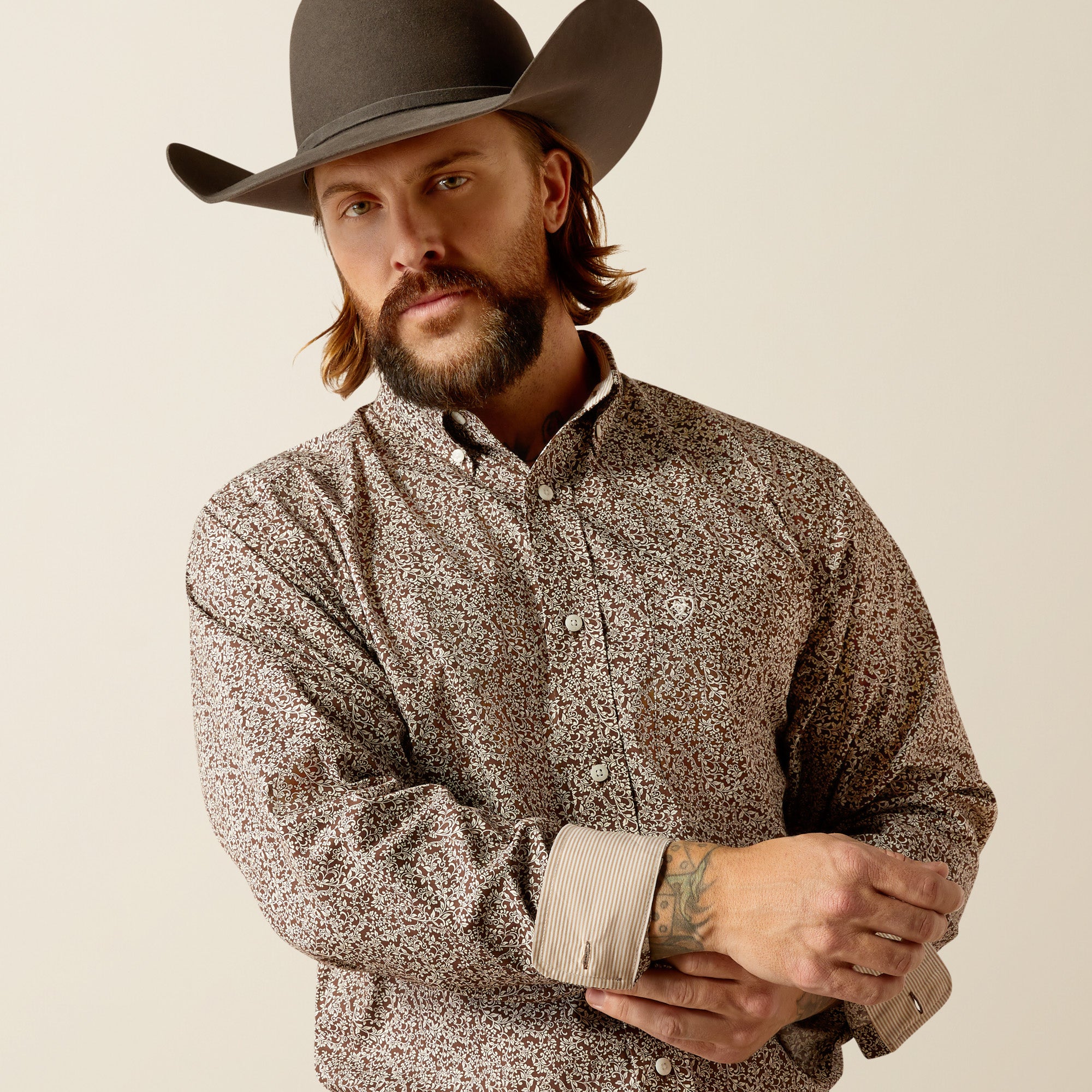 Men's Ariat Wrinkle Free Brown Gerard Classic Fit Shirt Men's Ariat Wrinkle Free Brown Gerard Classic Fit Shirt