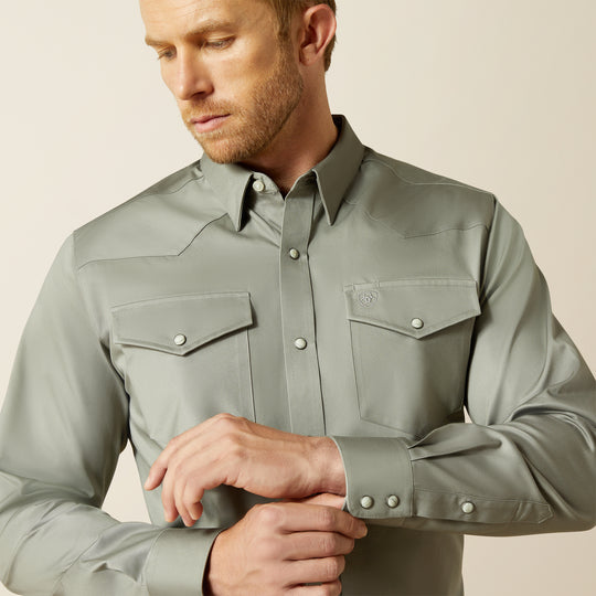 Men's Ariat Solid Grey Twill Fitted Shirt - 10062247