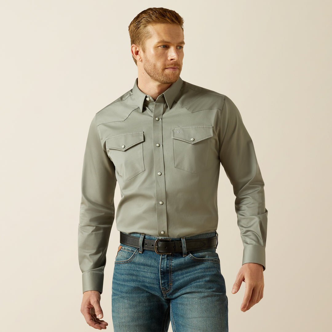 Men's Ariat Solid Grey Twill Fitted Shirt - 10062247