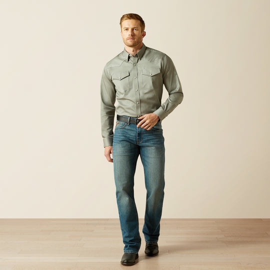 Men's Ariat Solid Grey Twill Fitted Shirt - 10062247