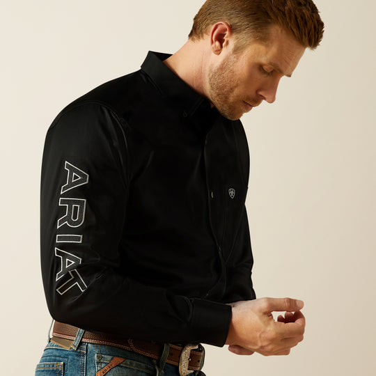 Men's Ariat Team Logo Twill Black/Grey Fitted Shirt - 10062659
