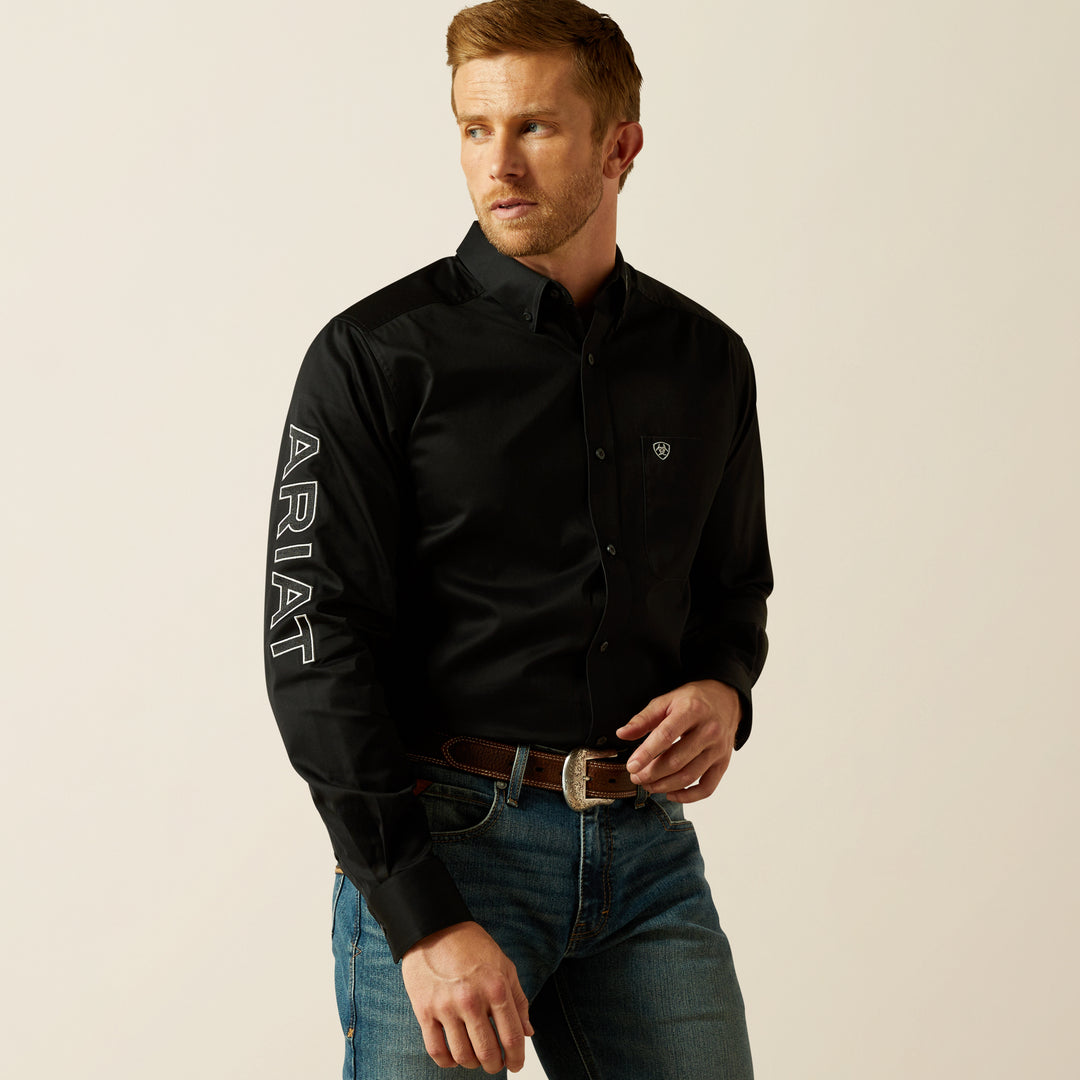 Men's Ariat Team Logo Twill Black/Grey Fitted Shirt - 10062659