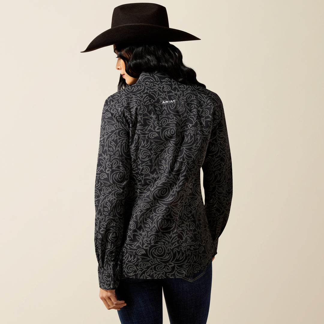 Ladies Ariat Kirby Stretch Black Boot Stitch Shirt - 10062539