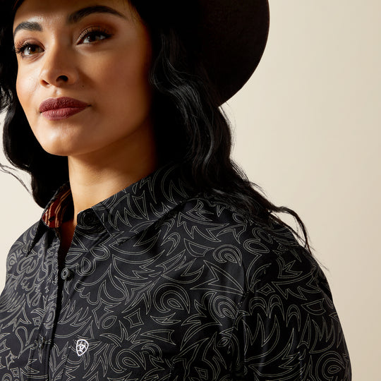 Ladies Ariat Kirby Stretch Black Boot Stitch Shirt - 10062539