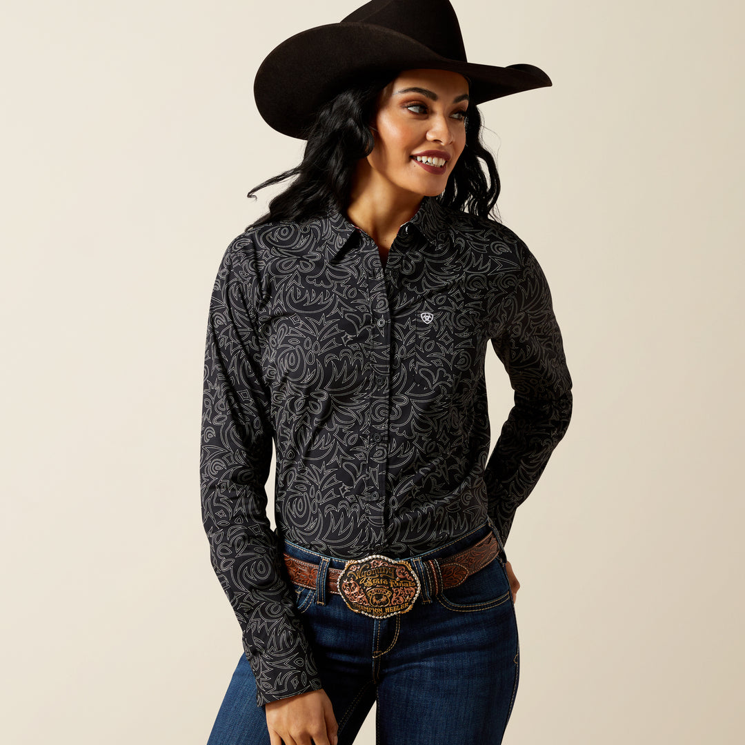 Ladies Ariat Kirby Stretch Black Boot Stitch Shirt - 10062539