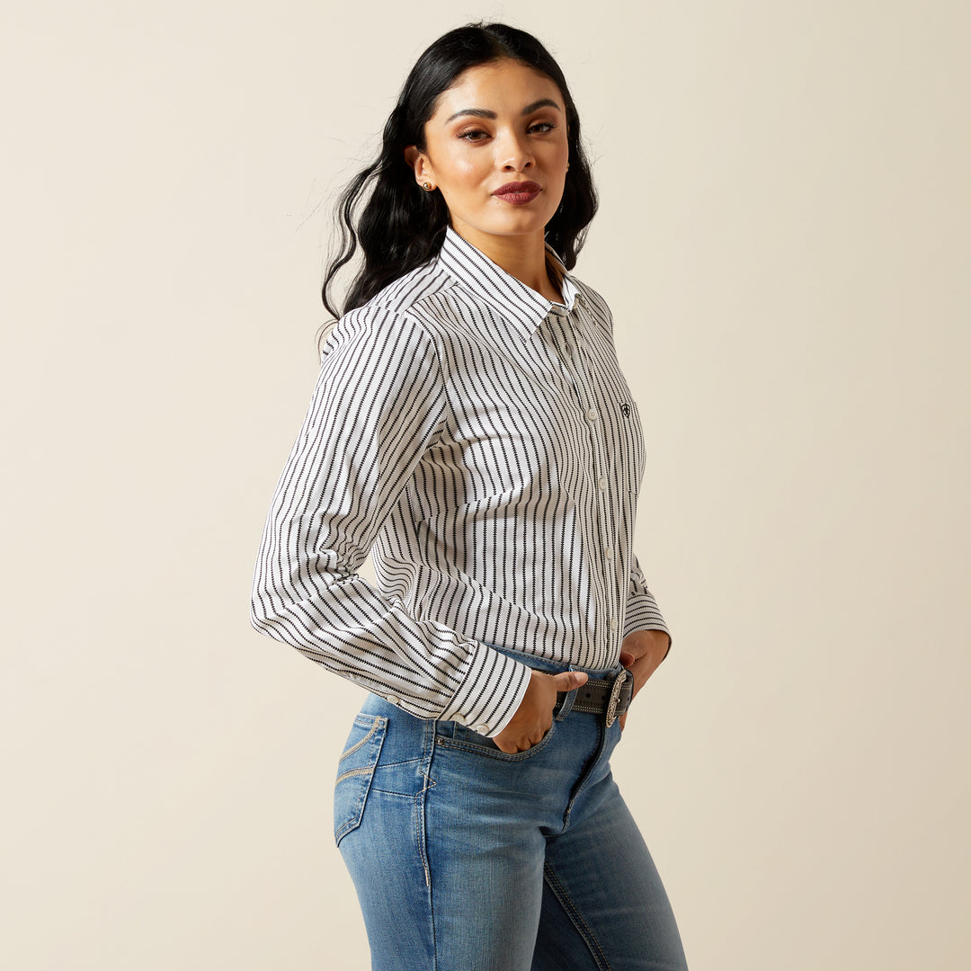 Ladies Ariat Kirby Stretch Black and White Triangle Stripe Shirt  - 10062658