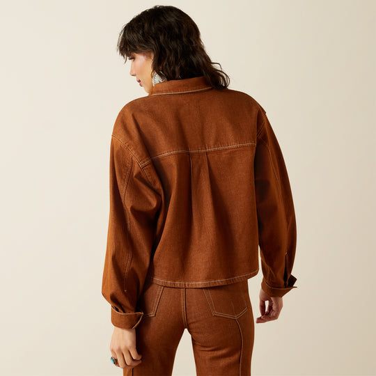 Ladies Ariat Boxy Cropped Pecan Brown Denim Jacket - 10063166