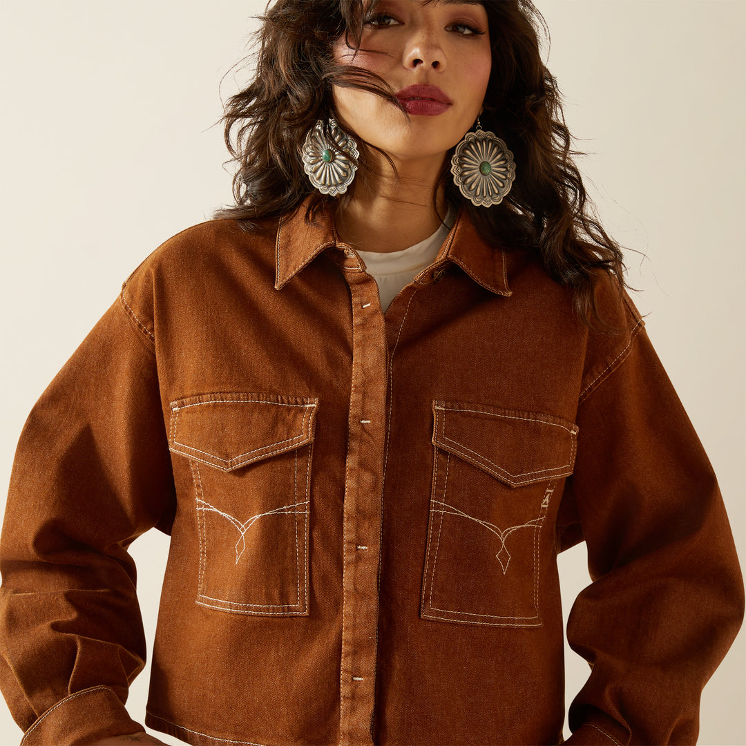 Ladies Ariat Boxy Cropped Pecan Brown Denim Jacket - 10063166
