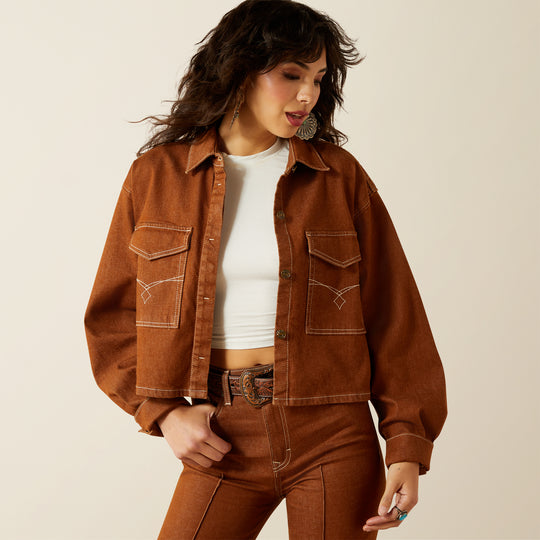 Ladies Ariat Boxy Cropped Pecan Brown Denim Jacket - 10063166